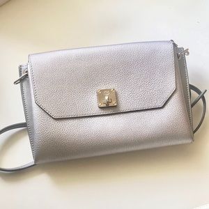 MCM metallic gray/silver leather crossbody/clutch
